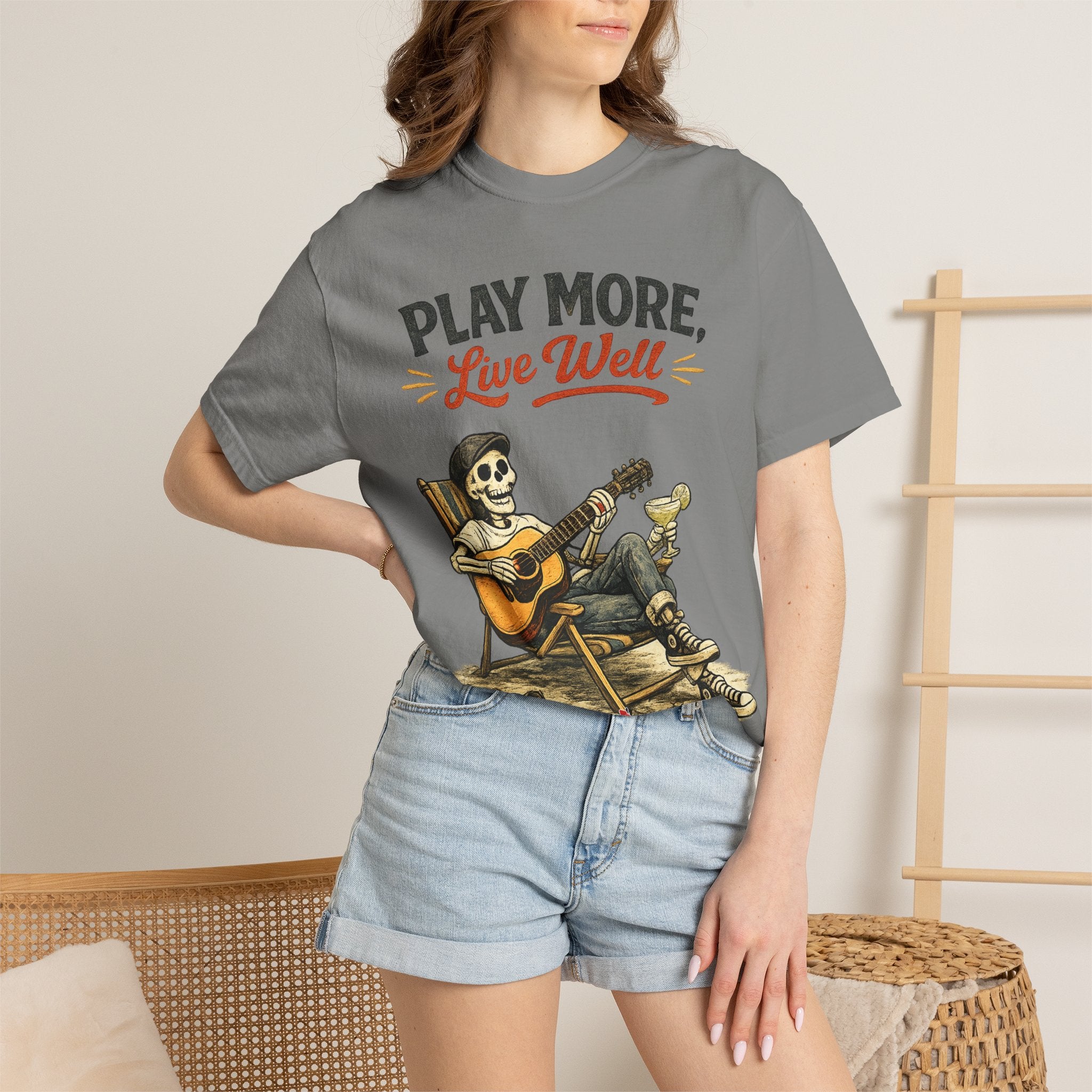 Play More, Live Well -  Vintage Guitarist Graphic Tee