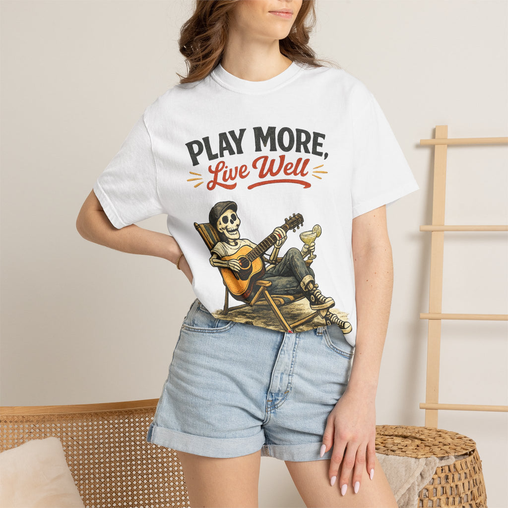 Play More, Live Well -  Vintage Guitarist Graphic Tee