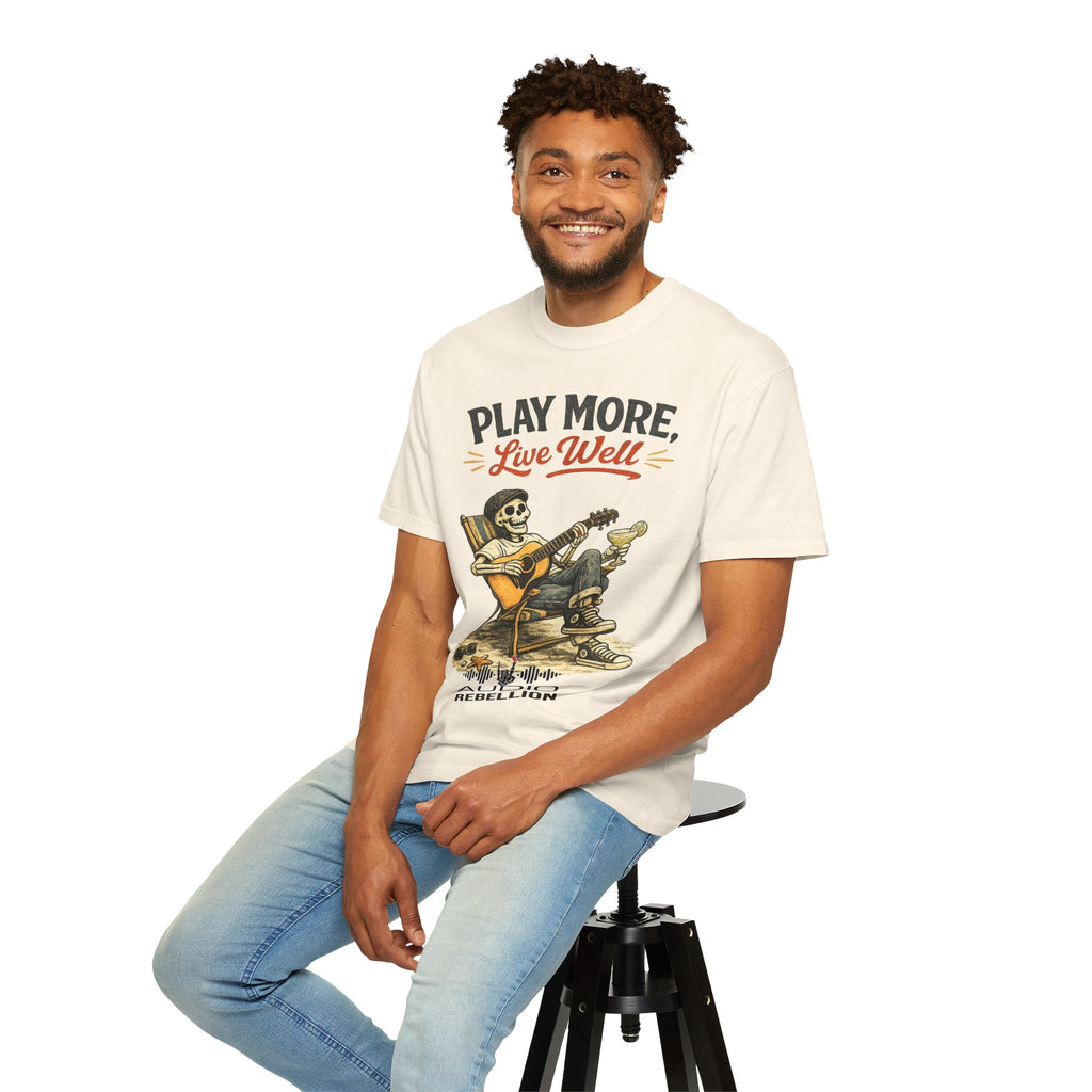 Play More, Live Well -  Vintage Guitarist Graphic Tee