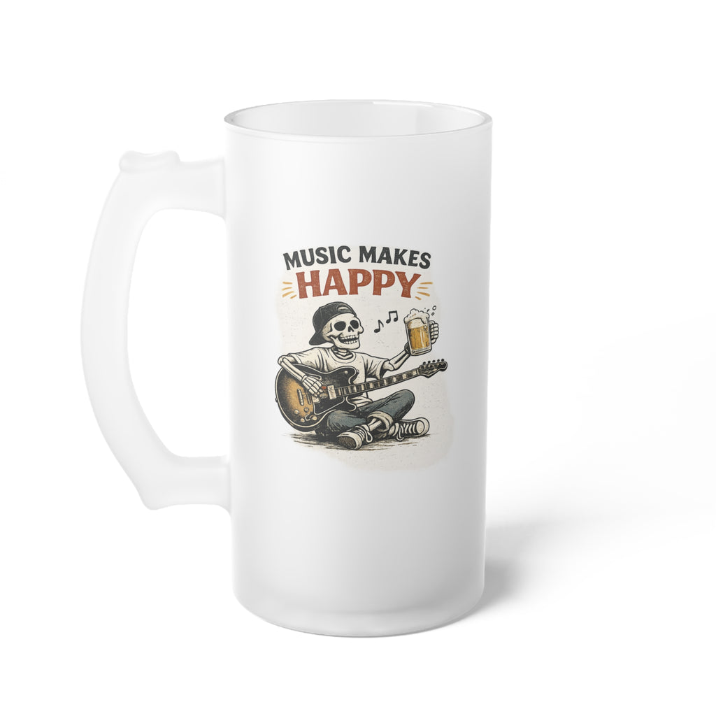 Music Makes Happy Frosted Glass Beer Mug