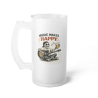 Music Makes Happy Frosted Glass Beer Mug