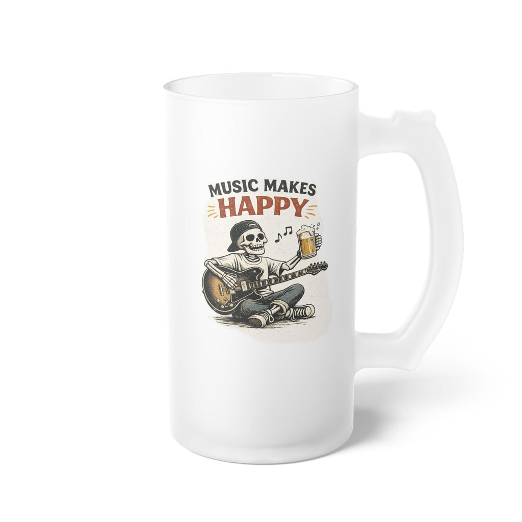 Music Makes Happy Frosted Glass Beer Mug