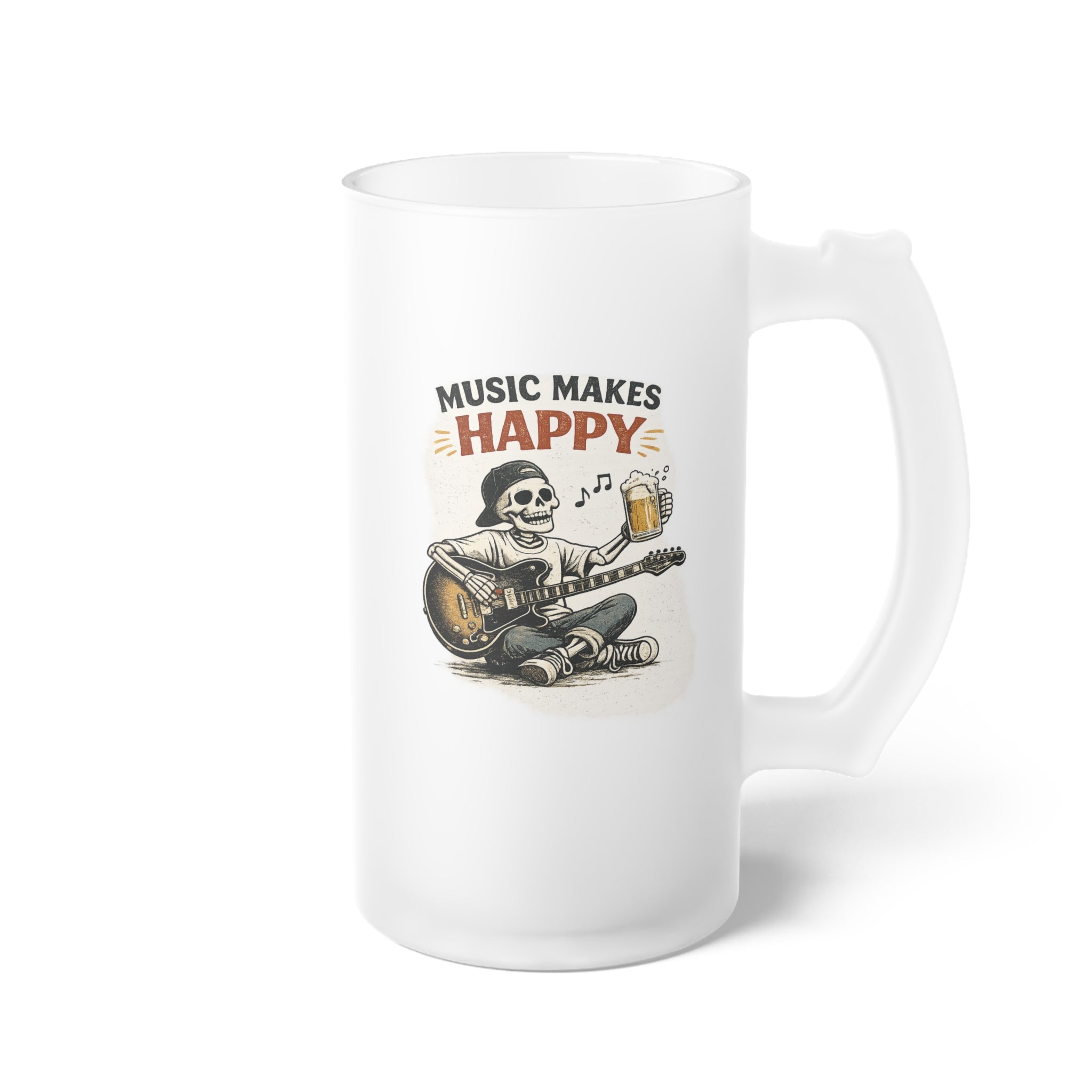 Music Makes Happy Frosted Glass Beer Mug