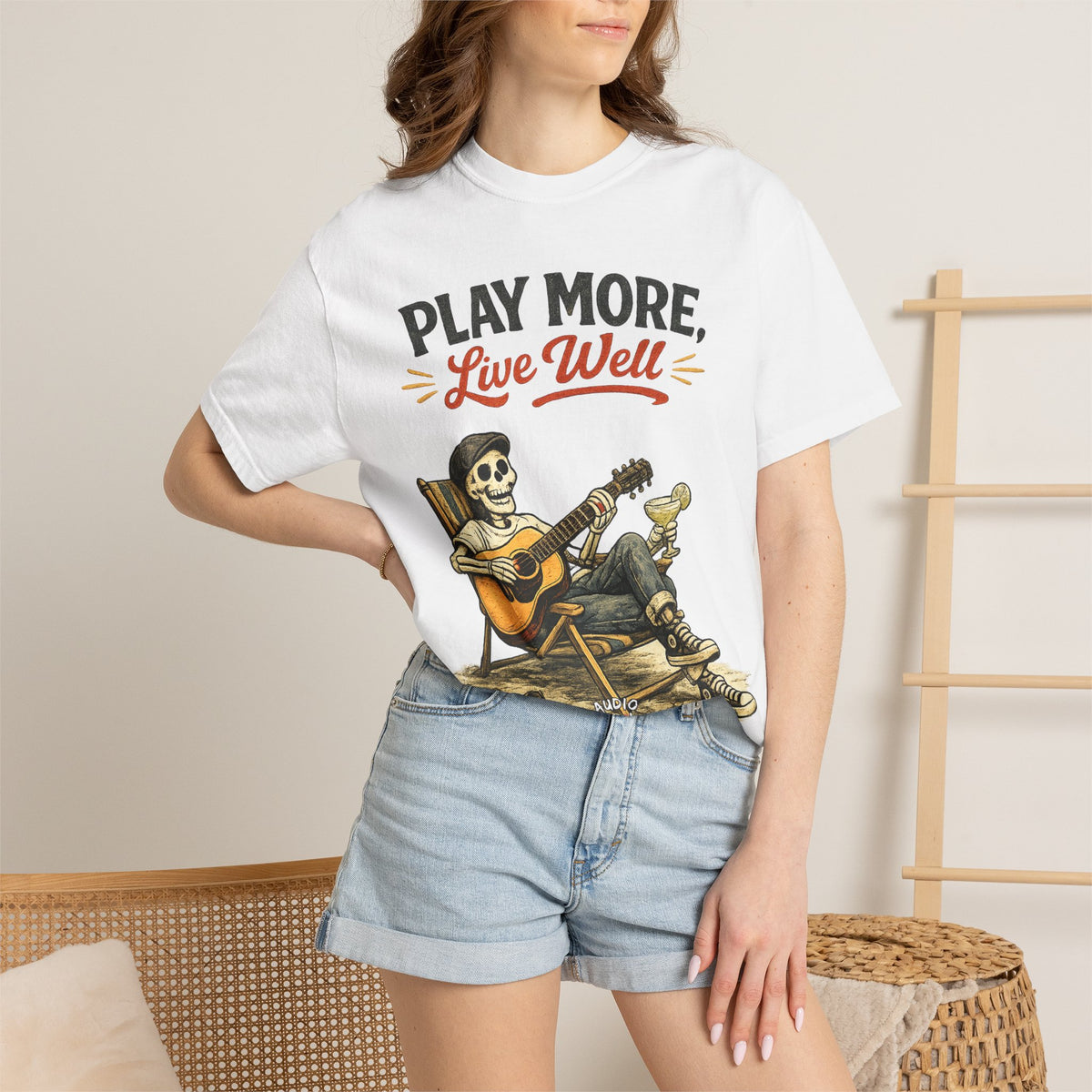 Play More, Live Well -  Vintage Guitarist Graphic Tee